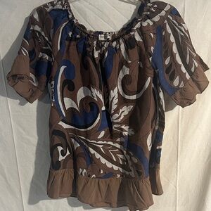 Elegant Brown and Blue Paisley Women's Blouse